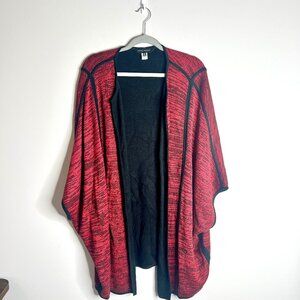 Ming Wang Black Red Marled Oversized Poncho Cape Slouchy Cozycore Cabincore L/XL